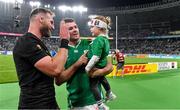 19 October 2019; Peter O'Mahony of Ireland and his daughter Indie with Kieran Read of New Zealand after the 2019 Rugby World Cup Quarter-Final match between New Zealand and Ireland at the Tokyo Stadium in Chofu, Japan. Photo by Brendan Moran/Sportsfile