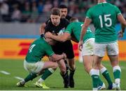 19 October 2019; Beauden Barrett of New Zealand is tackled by Keith Earls of Ireland during the 2019 Rugby World Cup Quarter-Final match between New Zealand and Ireland at the Tokyo Stadium in Chofu, Japan. Photo by Juan Gasparini/Sportsfile