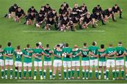 19 October 2019; Ireland watch on as New Zealand perform the &quot;Haka&quot; prior to the 2019 Rugby World Cup Quarter-Final match between New Zealand and Ireland at the Tokyo Stadium in Chofu, Japan. Photo by Juan Gasparini/Sportsfile