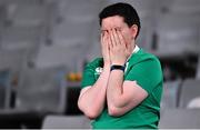 19 October 2019; A dejected Ireland supporter after the 2019 Rugby World Cup Quarter-Final match between New Zealand and Ireland at the Tokyo Stadium in Chofu, Japan. Photo by Brendan Moran/Sportsfile