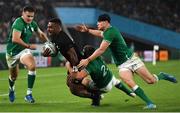 19 October 2019; Sevu Reece of New Zealand is tackled by Jordan Larmour of Ireland during the 2019 Rugby World Cup Quarter-Final match between New Zealand and Ireland at the Tokyo Stadium in Chofu, Japan. Photo by Ramsey Cardy/Sportsfile