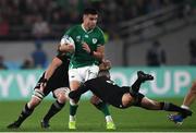 19 October 2019; Conor Murray of Ireland is tackled by Matt Todd, left, with Aaron Smith of New Zealand during the 2019 Rugby World Cup Quarter-Final match between New Zealand and Ireland at the Tokyo Stadium in Chofu, Japan. Photo by Ramsey Cardy/Sportsfile
