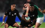 19 October 2019; Sevu Reece of New Zealand is tackled by Jonathan Sexton of Ireland during the 2019 Rugby World Cup Quarter-Final match between New Zealand and Ireland at the Tokyo Stadium in Chofu, Japan. Photo by Ramsey Cardy/Sportsfile