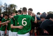 19 October 2019; Adam Nugent of Republic of Ireland celebrates after scoring his side's first goal with team-mates during the Under-15 UEFA Development Tournament match between Republic of Ireland and Faroe Islands at Westport in Mayo. Photo by Harry Murphy/Sportsfile