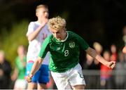 19 October 2019; Sam Curtis of Republic of Ireland celebrates after scoring his side's second goal during the Under-15 UEFA Development Tournament match between Republic of Ireland and Faroe Islands at Westport in Mayo. Photo by Harry Murphy/Sportsfile