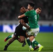 19 October 2019; Sevu Reece of New Zealand is tackled by Conor Murray of Ireland during the 2019 Rugby World Cup Quarter-Final match between New Zealand and Ireland at the Tokyo Stadium in Chofu, Japan. Photo by Ramsey Cardy/Sportsfile
