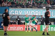 19 October 2019; Keith Earls of Ireland, shakes the hand of Rory Best of Ireland, as he leaves the field for the final time during the 2019 Rugby World Cup Quarter-Final match between New Zealand and Ireland at the Tokyo Stadium in Chofu, Japan. Photo by Juan Gasparini/Sportsfile