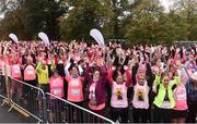 19 October 2019; Participants during the mass warm up ahead of the Great Pink Run with Glanbia, which took place in Dublin’s Phoenix Park on Saturday, October 19th 2019. Over 10,000 men, women and children took part in both the 10K challenge and the 5K fun run across three locations, raising over €600,000 to support Breast Cancer Ireland’s pioneering research and awareness programmes. The Kilkenny Great Pink Run will take place on Sunday, 20th and the inaugural Chicago run took place on October, 5th in Diversey Harbor. For more information go to www.breastcancerireland.com. Photo by Sam Barnes/Sportsfile