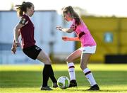 19 October 2019; Aimee Bates Crosbie of Wexford Youths in action against Saoirse Healey of Galway WFC  during the Só Hotels Women’s National League Under-17 League Final match between Galway WFC and Wexford Youths at Eamonn Deacy Park in Galway. Photo by Matt Browne/Sportsfile