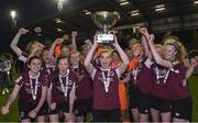 19 October 2019; Kayla Brady captain of Galway WFC lifts the cup as her team-mates celebrate after the Só Hotels Women’s National League Under-17 League Final match between Galway WFC and Wexford Youths at Eamonn Deacy Park in Galway. Photo by Matt Browne/Sportsfile