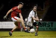 19 October 2019; Michael Plunkett of Ballintubber shoots to score his side's first goal despite the attention of Owen Jordan of Ballaghaderreen during the Mayo County Senior Club Football Championship Final match between Ballaghaderreen and Ballintubber at Elvery's MacHale Park in Castlebar, Mayo. Photo by Harry Murphy/Sportsfile