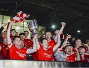 19 October 2019; Damien Coleman and Alan Dillon of Ballintubber lift the trophy following the Mayo County Senior Club Football Championship Final match between Ballaghaderreen and Ballintubber at Elvery's MacHale Park in Castlebar, Mayo. Photo by Harry Murphy/Sportsfile