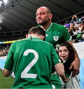 19 October 2019; Ireland captain Rory Best with his children Richie, Penny and Ben after the 2019 Rugby World Cup Quarter-Final match between New Zealand and Ireland at the Tokyo Stadium in Chofu, Japan. Photo by Brendan Moran/Sportsfile