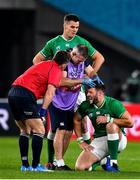 19 October 2019; Robbie Henshaw of Ireland get medical attention from Ireland team doctor Dr Ciaran Cosgrove during the 2019 Rugby World Cup Quarter-Final match between New Zealand and Ireland at the Tokyo Stadium in Chofu, Japan. Photo by Brendan Moran/Sportsfile