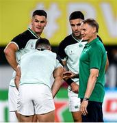 19 October 2019; Ireland head coach Joe Schmidt in conversation with Jonathan Sexton and Conor Murray ahead of the 2019 Rugby World Cup Quarter-Final match between New Zealand and Ireland at the Tokyo Stadium in Chofu, Japan. Photo by Ramsey Cardy/Sportsfile