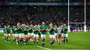19 October 2019; The Ireland players applaud their supporters after the 2019 Rugby World Cup Quarter-Final match between New Zealand and Ireland at the Tokyo Stadium in Chofu, Japan. Photo by Brendan Moran/Sportsfile