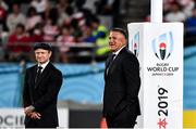 20 October 2019; Japan head coach Jamie Joseph, right, with Japan assistant coach Tony Brown prior to the 2019 Rugby World Cup Quarter-Final match between Japan and South Africa at the Tokyo Stadium in Chofu, Japan. Photo by Brendan Moran/Sportsfile