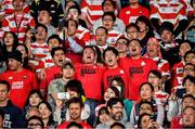 20 October 2019; Japan fans sing their national anthem prior to the 2019 Rugby World Cup Quarter-Final match between Japan and South Africa at the Tokyo Stadium in Chofu, Japan. Photo by Brendan Moran/Sportsfile