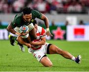 20 October 2019; Lukhanyo Am of South Africa is tackled by Ryoto Nakamura of Japan during the 2019 Rugby World Cup Quarter-Final match between Japan and South Africa at the Tokyo Stadium in Chofu, Japan. Photo by Brendan Moran/Sportsfile