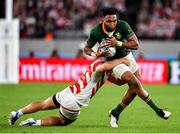 20 October 2019; Lukhanyo Am of South Africa is tackled by Ryoto Nakamura of Japan during the 2019 Rugby World Cup Quarter-Final match between Japan and South Africa at the Tokyo Stadium in Chofu, Japan. Photo by Brendan Moran/Sportsfile