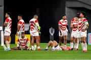 20 October 2019; Dejected Japanese players following the 2019 Rugby World Cup Quarter-Final match between Japan and South Africa at the Tokyo Stadium in Chofu, Japan. Photo by Brendan Moran/Sportsfile