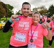 20 October 2019; Ciarán Murphy and Sheila Richardson, from Wexford, following the Great Pink Run with Glanbia, which took place in Kilkenny Castle Park on Sunday, October 20th 2019. Over 10,000 men, women and children took part in both the 10K challenge and the 5K fun run across three locations, raising over €600,000 to support Breast Cancer Ireland’s pioneering research and awareness programmes. The Dublin Great Pink Run took place on Saturday, 19th October in the Phoenix Park and the inaugural Chicago run took place on October, 5th in Diversey Harbor. For more information go to www.breastcancerireland.com. Photo by Seb Daly/Sportsfile