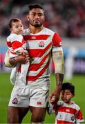 20 October 2019; Amanaki Lelei Mafi of Japan with his children after the 2019 Rugby World Cup Quarter-Final match between Japan and South Africa at the Tokyo Stadium in Chofu, Japan. Photo by Brendan Moran/Sportsfile