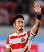 20 October 2019; Kenki Fukuoka of Japan waves to supporters after the 2019 Rugby World Cup Quarter-Final match between Japan and South Africa at the Tokyo Stadium in Chofu, Japan. Photo by Brendan Moran/Sportsfile