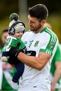 20 October 2019; David Whyte of Moorefield with son Frankie, age 6 months, during the parade prior to the Kildare County Senior Club Football Championship Final match between Moorefield and Sarsfields at St Conleth's Park in Newbridge, Kildare. Photo by Seb Daly/Sportsfile