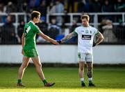 20 October 2019; Con Kavanagh of Sarsfields, left, and Eamonn Callaghan of Moorefield shake hands following the Kildare County Senior Club Football Championship Final match between Moorefield and Sarsfields at St Conleth's Park in Newbridge, Kildare. Photo by Seb Daly/Sportsfile