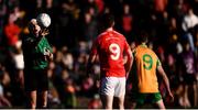 20 October 2019; Referee Gearóid Ó Conámha throws the ball in between Paul Collins of Tuam Stars and Ronan Steede of Corofin during the Galway County Senior Club Football Championship Final match between Corofin and Tuam Stars at Tuam Stadium in Galway. Photo by Stephen McCarthy/Sportsfile