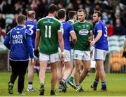 20 October 2019; Neil McGee of Gaoth Dobhair and Leo McLoone of Naomh Conaill shaking hands after the drawn match in the Donegal County Senior Club Football Championship Final match between Gaoth Dobhair and Naomh Conaill at Mac Cumhaill Park in Ballybofey, Donegal. Photo by Oliver McVeigh/Sportsfile