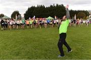 20 October 2019; Feidhlim Kelly, Athletics Ireland, leads the mass warm up ahead of the SPAR Cross Country Xperience at the National Sports Campus Abbotstown in Dublin. Photo by Sam Barnes/Sportsfile