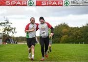 20 October 2019; Joao Luna, left, and Dean Higgins cross the finish line during the SPAR Cross Country Xperience at the National Sports Campus Abbotstown in Dublin. Photo by Sam Barnes/Sportsfile