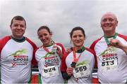 20 October 2019; Darryl Hearns, Melanie Hearns, Sara Crolla and Mick Martin with their medals following the SPAR Cross Country Xperience at the National Sports Campus Abbotstown in Dublin. Photo by Sam Barnes/Sportsfile