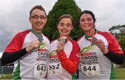 20 October 2019; David Kavanagh, Sarah Cahill and Kim Kavanagh with their medals following the SPAR Cross Country Xperience at the National Sports Campus Abbotstown in Dublin. Photo by Sam Barnes/Sportsfile