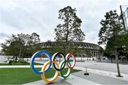 21 October 2019; Olympic rings are seen outside the Tokyo Olympic Stadium ahead of the 2020 Tokyo Summer Olympic Games. The Tokyo 2020 Games of the XXXII Olympiad take place from Friday 24th July to Sunday 9th August 2020 in Tokyo, Japan, the second Summer Olympics Games to be held in Tokyo, the first being 1964. Photo by Brendan Moran/Sportsfile