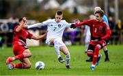 21 October 2019; Adam Murphy of Republic of Ireland in action against Sofiane Ikene, left, and Tim Flick of Luxembourg during the Under-15 UEFA Development Tournament match between Republic of Ireland and Luxembourg at Ballina Town FC in Mayo. Photo by Piaras Ó Mídheach/Sportsfile