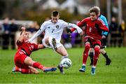 21 October 2019; Adam Murphy of Republic of Ireland in action against Sofiane Ikene, left, and Tim Flick of Luxembourg during the Under-15 UEFA Development Tournament match between Republic of Ireland and Luxembourg at Ballina Town FC in Mayo. Photo by Piaras Ó Mídheach/Sportsfile