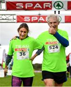 20 October 2019; Willie O'Byrne, Managing Director of BWG Foods, celebrates finishing with his daughter Michelle O'Byrne following the SPAR Cross Country Xperience at the National Sports Campus Abbotstown in Dublin. Photo by Sam Barnes/Sportsfile