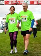 20 October 2019; Willie O'Byrne, Managing Director of BWG Foods, celebrates finishing with his daughter Michelle O'Byrne following the SPAR Cross Country Xperience at the National Sports Campus Abbotstown in Dublin. Photo by Sam Barnes/Sportsfile