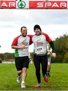 20 October 2019; Joao Luna, left, and Dean Higgins cross the finish line during the SPAR Cross Country Xperience at the National Sports Campus Abbotstown in Dublin. Photo by Sam Barnes/Sportsfile