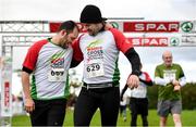 20 October 2019; Joao Luna, left, and Dean Higgins cross the finish line during the SPAR Cross Country Xperience at the National Sports Campus Abbotstown in Dublin. Photo by Sam Barnes/Sportsfile