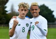 21 October 2019; Goalscorers Sam Curtis, left, and Caden McLoughlin of Republic of Ireland after the Under-15 UEFA Development Tournament match between Republic of Ireland and Luxembourg at Ballina Town FC in Mayo. Photo by Piaras Ó Mídheach/Sportsfile