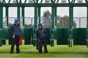 22 October 2019; Stall Handlers prior to the start of the Irish Stallion Farms EBF Maiden during the Curragh Season Finale at the Curragh Racecourse in Kildare. Photo by Seb Daly/Sportsfile