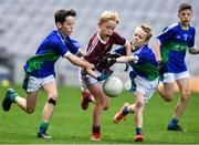22 October 2019; Max Weafer of Scoil Maelruain SNS Old Bawn Tallaght in action against Roan Hickey and Jack O'Connor of St Oliver Plunkett NS Malahide in the match between Scoil Maelruain SNS Old Bawn and St Oliver Plunkett NS Malahide during day one of the Allianz Cumann na mBunscol finals at Croke Park in Dublin. Photo by Matt Browne/Sportsfile