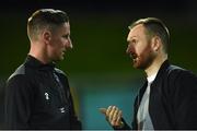 22 October 2019; Ian Bermingham of St Patricks Athletic speaking to St Patrick's Athletic Head Coach Stephen O'Donnell before the SSE Airtricity League Premier Division match between Derry City and St Patrick's Athletic at Ryan McBride Brandywell Stadium in Derry. Photo by Oliver McVeigh/Sportsfile