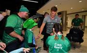 22 October 2019; Josh Van der Flier is greeted by supporters on the Ireland Rugby Team's return at Dublin Airport from the Rugby World Cup. Photo by David Fitzgerald/Sportsfile