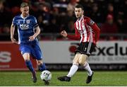 22 October 2019; Jamie McDonagh of Derry City in action against Ian Bermingham of St Patrick's Athletic during the SSE Airtricity League Premier Division match between Derry City and St Patrick's Athletic at Ryan McBride Brandywell Stadium in Derry. Photo by Oliver McVeigh/Sportsfile