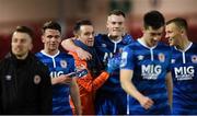 22 October 2019; Brendan Clarke and Ciaran Kelly of St Patrick's Athletic celebrate after the SSE Airtricity League Premier Division match between Derry City and St Patrick's Athletic at Ryan McBride Brandywell Stadium in Derry. Photo by Oliver McVeigh/Sportsfile